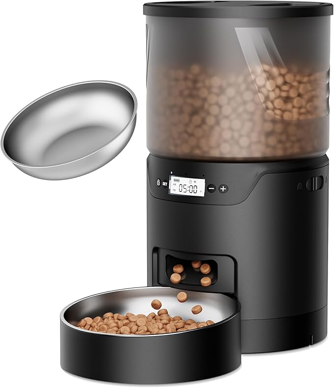 Automatic Cat Feeder: 3L Auto Food Dispenser with Timed Feeding| 6 Meal Programmable& 1-20 Portion Precise Control- Easy to Clean for Cat Indoor| Desiccant Keep Food Fresh with Staiess Bowl