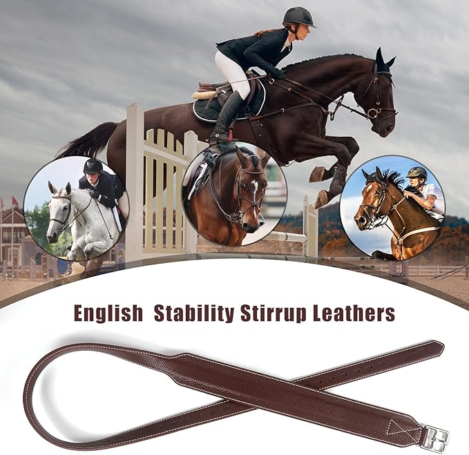 Jeereal Stability Stirrup Leathers with Strong Nylon Core for Equestrian Riding Wide Body English Stirrup Leathers