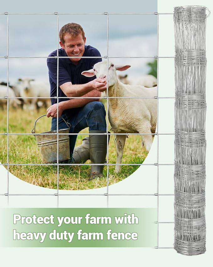 Cattle Farm Fence, 4ft x 164ft Galvanized Wire Fencing for Goat Deer Yard Livestock Animals Protection (Silver, 6x164ft)