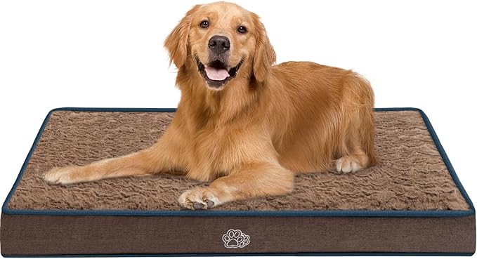 EMPSIGN Dog Bed Mat 41 Inch Reversible Warm & Cool,Washable Dog Crate Bed with Egg Crate Foam Support, Pet Sleeping Mat for Large Medium Small Dogs, Fluffy Kennel Pad(Brown)