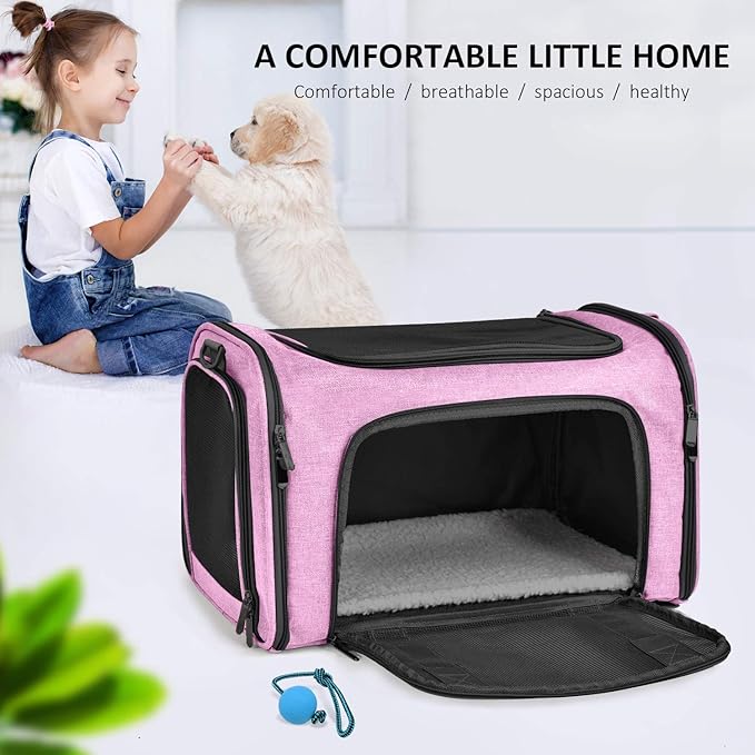 Pet Carrier for Small Medium Cats Dogs Puppies up to 15 Lbs, TSA Airline Approved, Soft Sided, Collapsible Travel - Pink