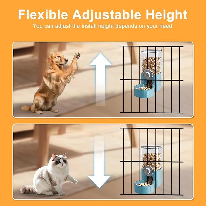 Auto Gravity Food Dispenser for Cage Hanging, 41OZ Capacity Hanging Automatic Pet Cage Feeder, Food Bowl for Cats Dogs Rabbit Ferret Chinchilla Bird Hedgehog Guinea Pig (Blue)