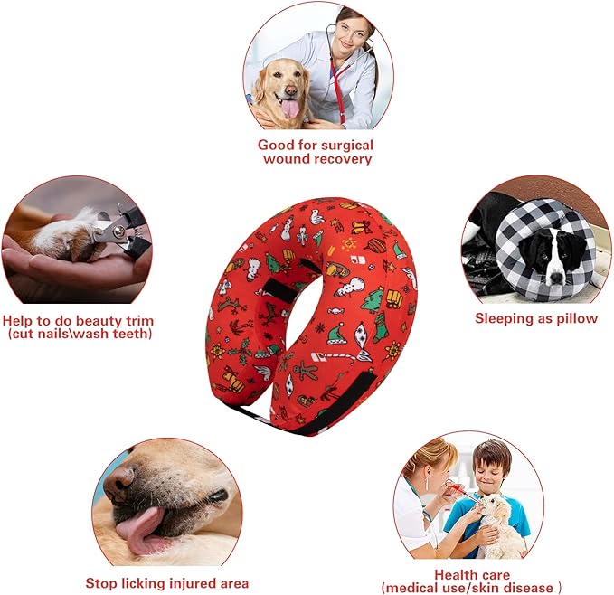 CuteBone Inflatable Dog Neck Donut with Removable Soft Fleece Covers for Small/Medium/Large Dogs and Cats After Surgery GWB07XL