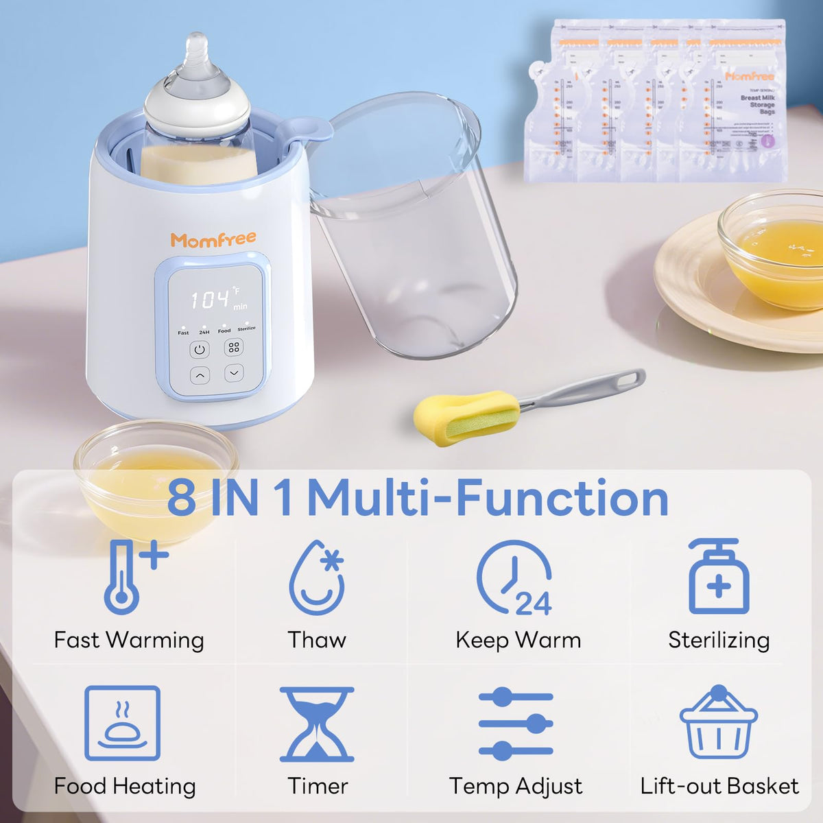 Bottle Warmer, 8-in-1 Fast Baby Bottle Warmer, Grey | for Breastmilk and Formula, Accurate Temperature Control, Automatic Shut-Off, Multifunctional for All Bottles