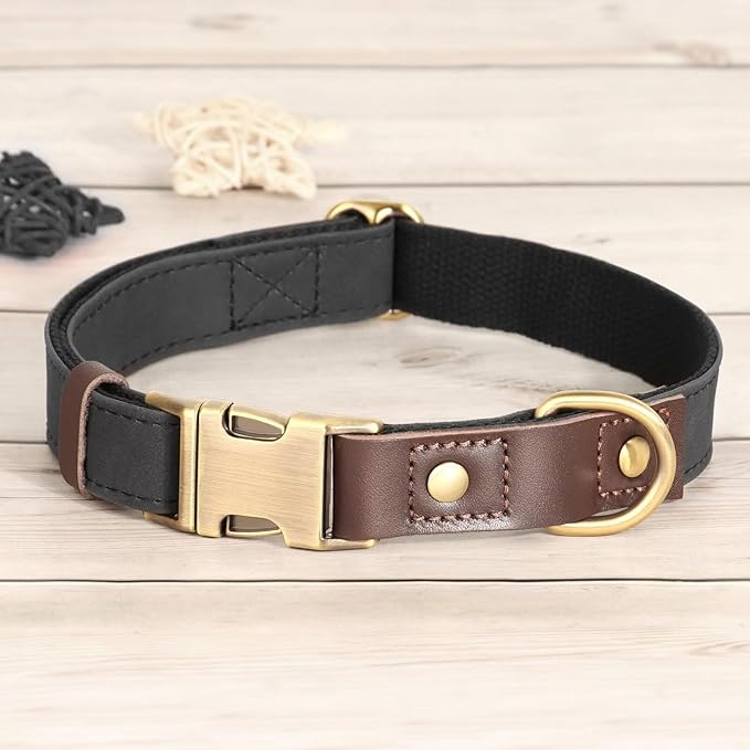 Didog Soft PU Leather Dog Collar for Large Dogs,Classic Adjustable Dog Collars with Quick Release Metal Buckle,Easy Clean and Comfortable with Nylon Lining,Black,L Neck 15-23"