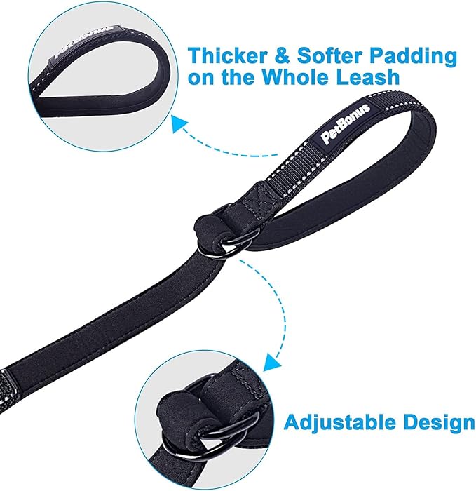 PetBonus 2 Packs Short Dog Leash, Safety Wrist Strap for Retractable Dog Leash, Reflective Design and Adjustable Soft Padded Handle, Extra Layer Security for Pet Stroller (Black, Black)