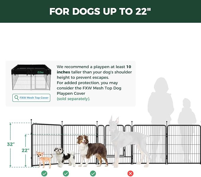 FXW Rollick Unleashed Dog Playpen for Indoor, Yard, RV Camping, 32 inch 8 Panels for Small and Medium Dogs│Patented