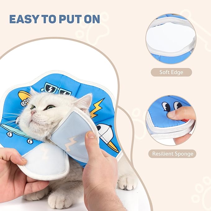 Avont Soft Cat Recovery Cone Collar, Adjustable Lightweight Kitten E-Collar for Small Dogs, Comfortable Neck Donut Stop Licking Scratching After Surgery -Skate(S)