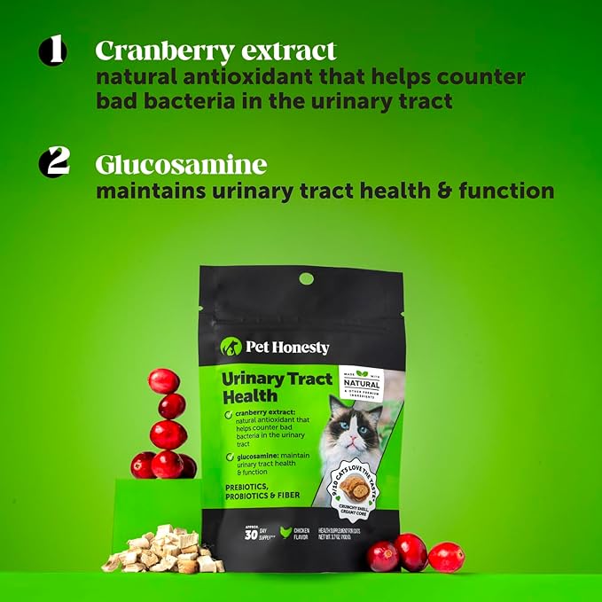 Cat Urinary Tract Health Crunchy & Creamy Chews - Promotes Healthy Digestion & Normal Bladder Function with Cranberry, Antioxidants, & Probiotics - Gut + Bladder Support Supplement (30 Day Supply)