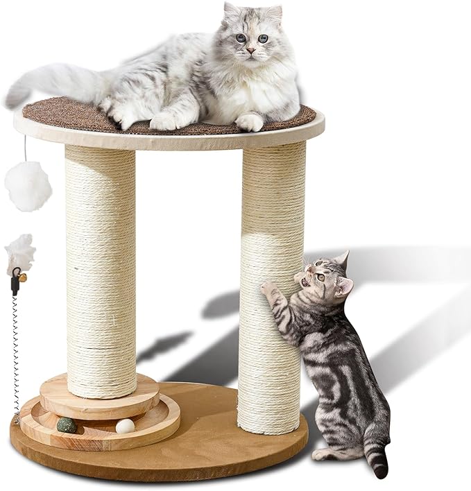 Wood Cat Tree Tower with Scratching Posts – Handmade Cat Condo for Indoor Cats – Cat Scratcher & Resting Platform – Stable & Stylish Cat Furniture