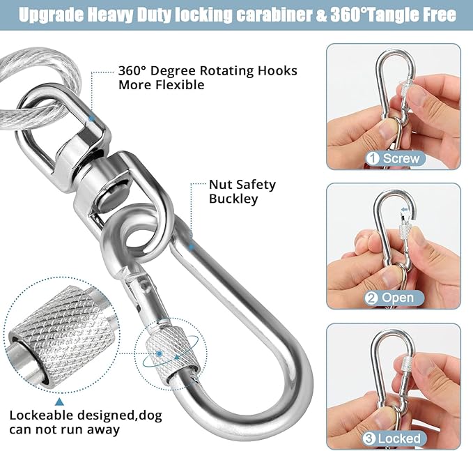 Jenico Dog Tie Out Cable, 10-150FT Runner Cable with Swivel Hook and Shock Spring, Outdoor Dog Leash Tether for Small to Medium Pets Up to 500 LBS