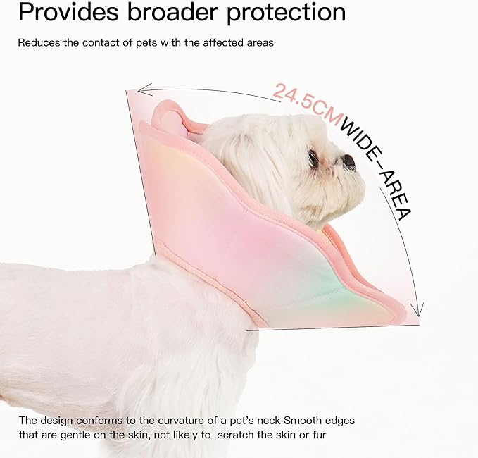 Touchdog Foldable Dog Cone Collar for Cats & Dogs - Adjustable Soft Recovery Collar with Waterproof PU Coating, Lightweight Design, 24.5cm/9.6in Wide Barrier (Pink Gradient Color, M)
