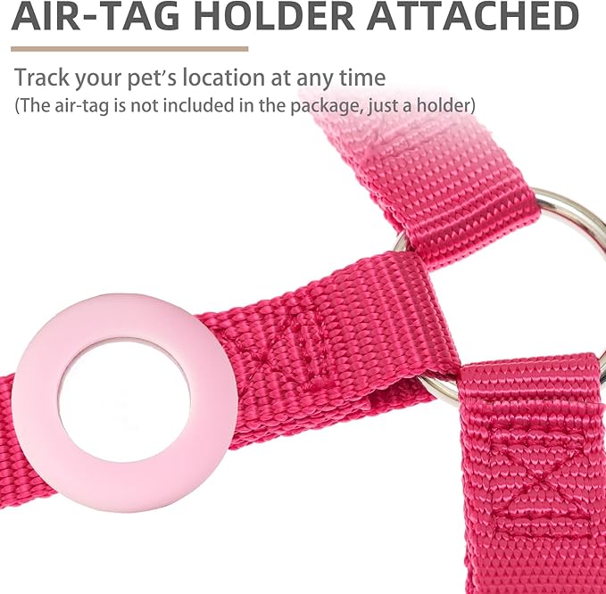 PUPTECK No Pull Dog Harness Soft Adjustable Basic Nylon Step in Puppy Vest Outdoor Walking with ID Tag and A-ir Tag Case, Hot Pink, XS