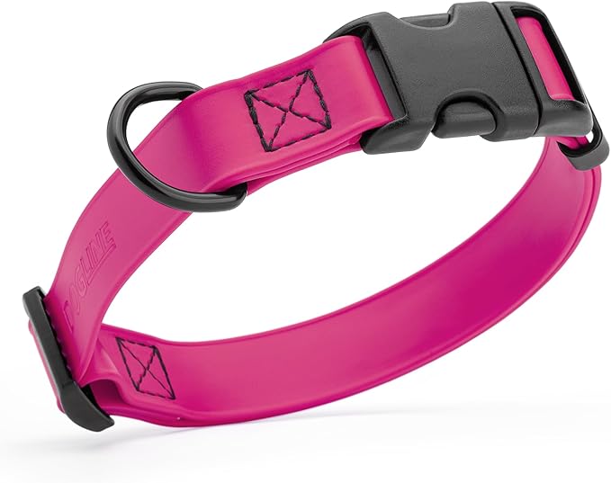 Dogline Biothane Waterproof Dog Collar with Quick Release Buckle Strong Coated Nylon Webbing with Odor- Proof for Easy Care Easy to Clean Fits Small Medium Large Dogs, Magenta Pink 1" W 15-23" L