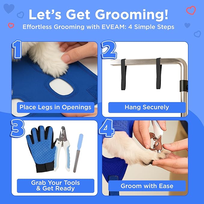 Pet Grooming Hammock for Cats & Small Dogs – Nail Clipping Kit with Sling, Clippers, File, Glove, Straps & Carabiners – Ideal for Trimming & Ear Cleaning – [S/XS] (Pink, Small)