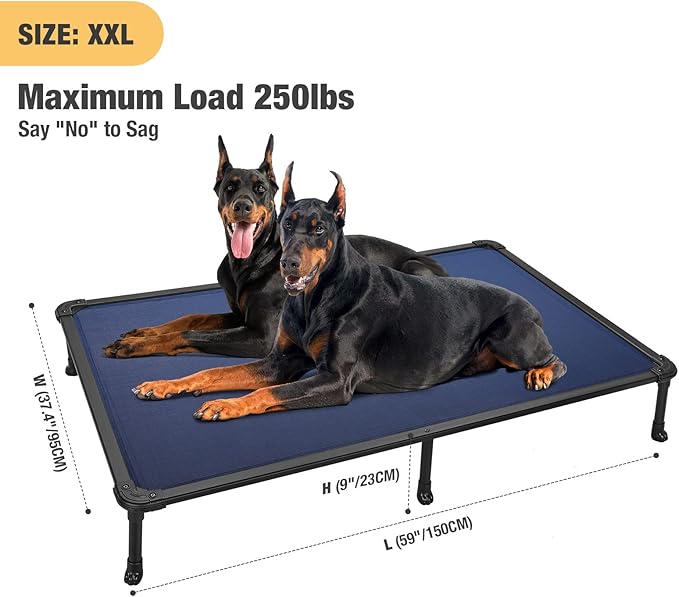 Veehoo Chew Proof Elevated Dog Bed - Cooling Raised Pet Cot - Rustless Aluminum Frame and Durable Textilene Mesh, Unique Designed No-Slip Feet for Indoor or Outdoor Use, Blue, XX-Large, CWC2002