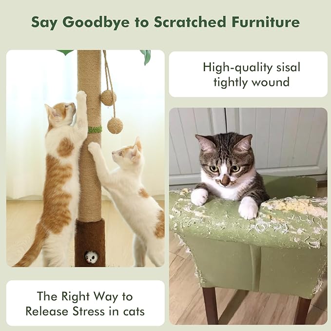 Cat Scratching Post 35'' Tall Cat Scratcher Tree Tower Scratching Posts for Indoor Cats with Cat Toy Mouse Hole and Interactive Wooden Ball for Kittens Adults Cats