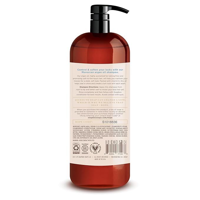 Soapbox Argan Shampoo & Conditioner Set, Volumizing, Vegan, Color Safe, Harsh Sulfate & Silicone Free, 1 Liter Each (Pack of 2)