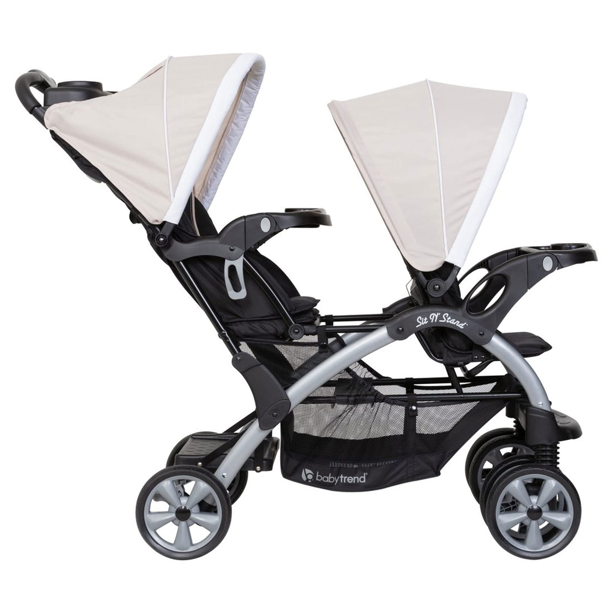 Baby Trend Double Infant and Toddler Stroller w/ Harness and Basket, Sit N' Stand, Stormy - Convertible Twin and Tandem Strollers for Babies