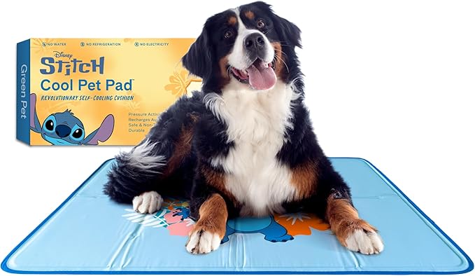 The Green Pet Shop Cool Pet Pad - Extra Large, Disney’s Stitch - Self-Cooling, Pressure Activated Mat for Dogs & Cats from 80+ lbs - Non-Toxic Gel, No Water Needed