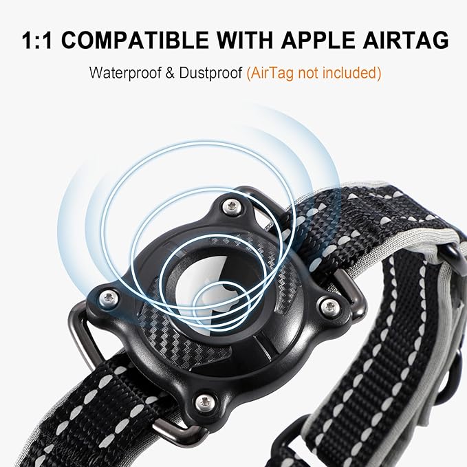 Airtag Dog Collar with Martingale Design, IP68 Waterproof Air Tag Collar Holder, Adjustable Reflective Soft Padded Nylon Dog Collar for Large Medium Small Dogs