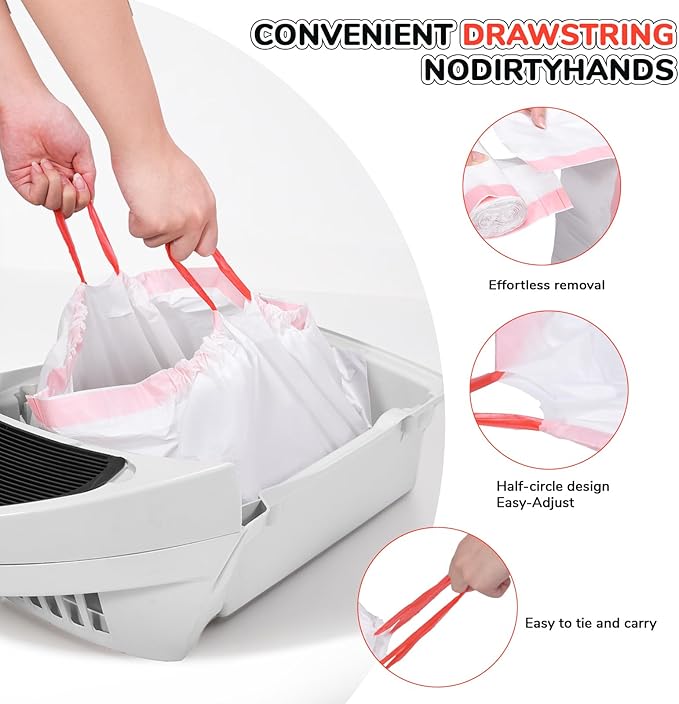40 Count Thicken Cat Litter Box Liners for Automatic Cat Litter Box and Litter-Robot 4/3, Heavy-Duty Drawstring Kitten Litter Drawer Liners Disposable 25" x 16"