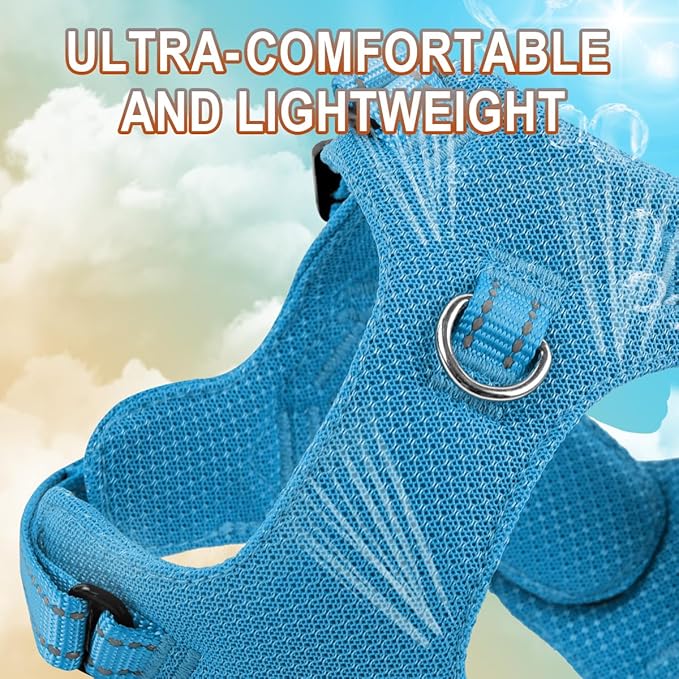 BARKBAY Dog Harness, Reflective Adjustable Puppy No Pull Harness, Breathable Soft, Blue, XXS