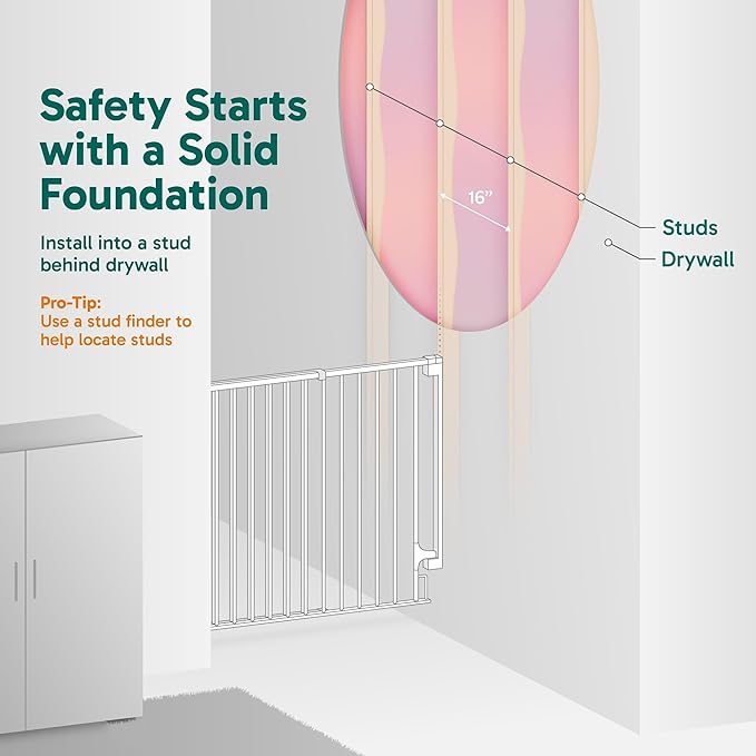 Cumbor 34" Extra Tall No Bottom Bar Baby Gate for Stairs, Auto Close Dog Gate Indoor for Larger Pets, 31.6-48" Hardware Mounted Safety Gate for Doorways, Wide Walk Thru Door for Easy Access (White)
