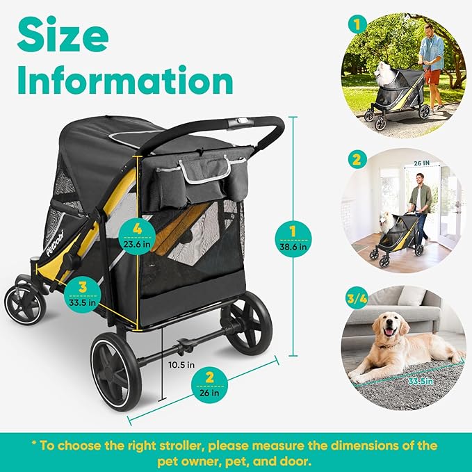 Petbobi Dog Stroller for Medium Dogs - Easy Fold Dual Entry Pet Stroller with One-Foot Brake, All Terrain Wagon Cart with Large Air Mesh, Ideal for Large Senior Pets up to 80 lbs, Black