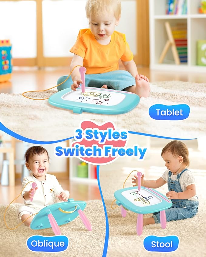 Magnetic Drawing Board, Toddler Girl Toy for 1-2 Year Old, Doodle Board Pad Learning and Educational Kids Toy for 1 2 3 Year Old Baby Girl Birthday - Mint Blue