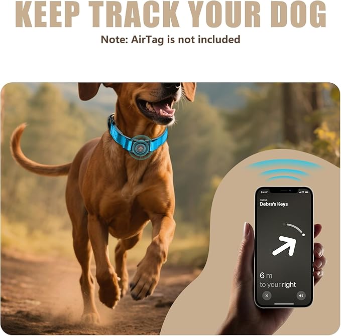 AirTag Dog Collar - Leather Dog Collar with Airtag Holder | IP68 Waterproof AirTag Holder with Metal Buckle, Comfortable GPS Dog Collars Tracker for Medium Large Dogs (Blue, L)