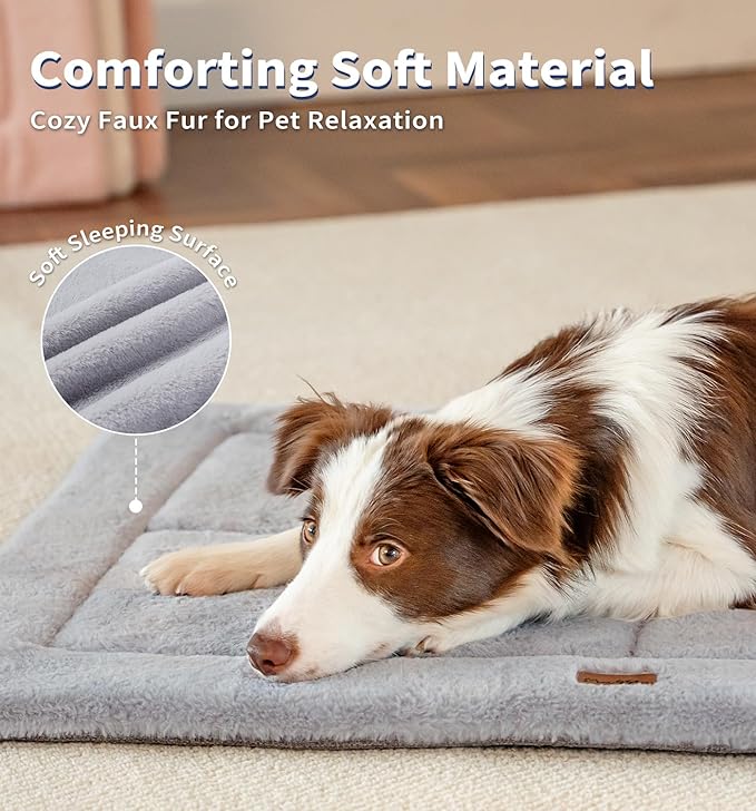 MADE 4 PETS Dog Crate Pad Bed for Medium Large Dogs, Washable & Reversible, Anti-Slip Kennel Mat for Cozy Sleeping, Soft Fluffy Dog Bed for Indoor & Outdoor Use, 35"x23", Gray