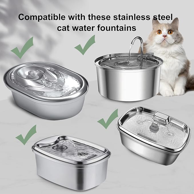 Cat Water Fountain Filters, Compatible with Stainless Steel Pet Fountain Replacement Filters for Cat Fountain (4 Filters& 4 Sponges)
