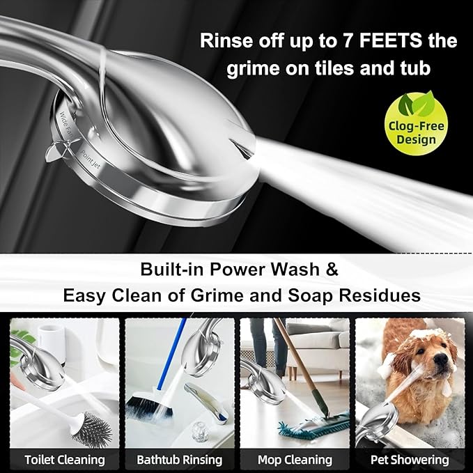 Shower Head,10 Functions High Pressure shower head with handheld, Built-in Pause Mode & 2 Power Wash, Non-Clogging Nozzles High Flow Hand Held Shower Head, Leakproof 6.5ft Hose&Metal Bracket