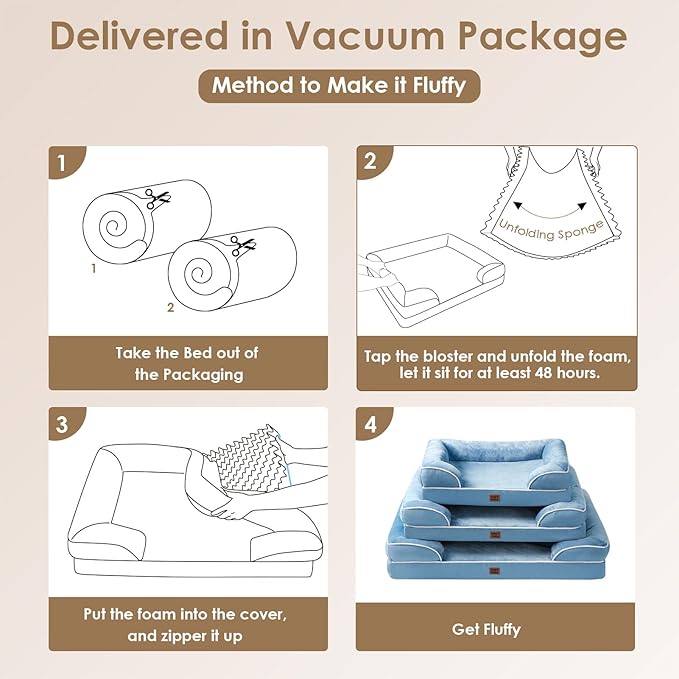 EHEYCIGA Orthopedic XL Dog Beds, Waterproof Memory Foam Dog Bed for Extra Large Dogs, Non-Slip Bottom and Egg-Crate Foam Big Pet Couch Bed with Washable Removable Cover, Washed Blue