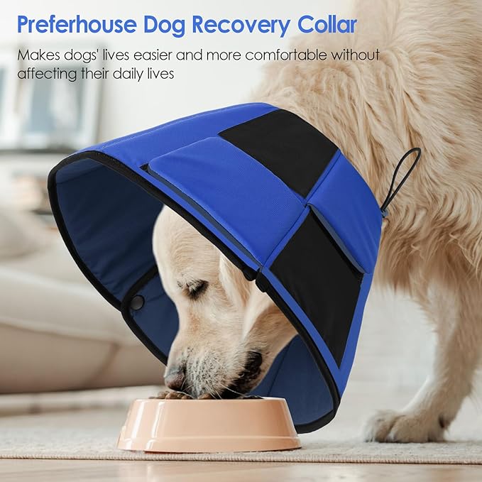 Dog Recovery Collar Cone for Medium Dogs, Adjustable Dog Cone Alternative After Surgery for Dogs to Stop Licking, Breathable Soft Cone for Medium Large Dogs, Blue M
