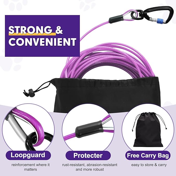 Snagle Paw 10FT Tie Out Cable for Dogs-1000LBS Break Strength,Heavy Duty Dog Leads for Yard with Shock Absorbing Spring & Swivel Hook,Dog Leash Cable for Outside,Dog Line Tether for Small Large Dogs
