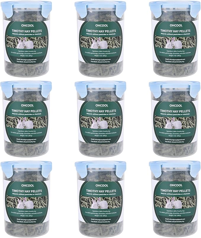 Timothy Hay Pellets 63oz (9 * 7 oz) - 100% Timothy Premium Nutrition Pellet for Tortoise, Rabbits 63 oz