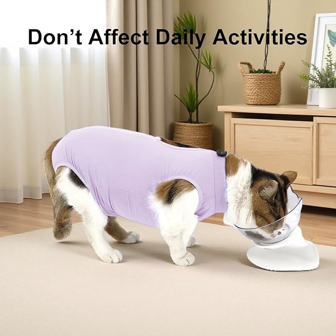 Cat Recovery Suit, Surgical Recovery Clothes for Abdominal Wound or Skin Disease, Cats Onesie After Surgery and Spay, E-Collar Alternative Pajama Suit (Purple, Medium)