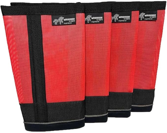 Warrior Fly Boots for Horses - Breathable Mesh Horse Boots for Fly Protection & Leg Comfort - Set of 4 (Knight Warrior, Red)