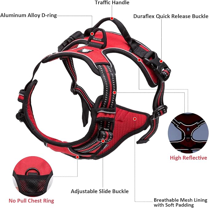 TRUE LOVE Adjustable No-Pull Dog Harness Reflective Pup Vest Harnesses Comfortable Control Brilliant Colors Truelove TLH5651(Brown,L)
