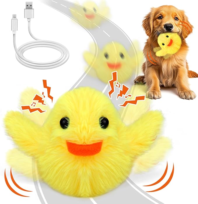 Mity Rain Interactive Duck Dog Toys - Touch Activated, Squeaky, Enrichment for Small/Medium/Puppy Dogs