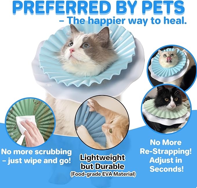 Soft Cat Cone Collar for Cats– Adjustable Lightweight Recovery E-Collar to Stop Licking, Scratching & Biting After Surgery, Comfortable Wound Healing Cone Alternative (Blue, M)