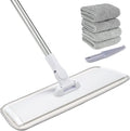 18" Professional Microfiber Mop Floor Cleaning System, Flat Mops with Stainless Steel Handle, 4 Reusable Washable Mop Pads, Wet and Dust Mopping for Hardwood, Vinyl, Laminate (White&Grey)