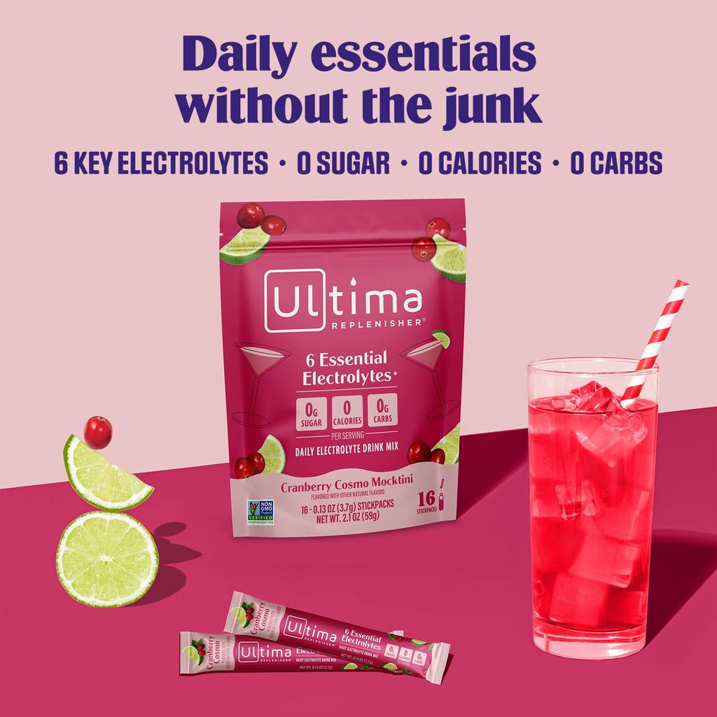 Ultima Replenisher Daily Electrolyte Powder – Original Variety Pack, 20 Stickpacks – Zero Sugar Hydration Packets with 6 Electrolytes and Minerals – Sugar Free, Plant Based & Keto Friendly Drink Mix