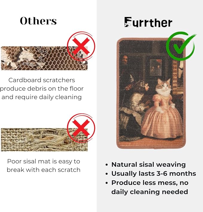 Sisal Cat Scratcher Post Mat (Use on Wall, Couch and Carpet), Durable and Shedding-Resistant Cat Scratching Surface - 21.7x13 inch with Adhesive Pads (Las Meowninas)