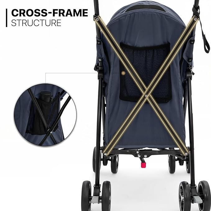 MoNiBloom 4 Wheels Pet Stroller, Easy-Fold Puppy Cage Jogger Stroller with Sun Cover, Pad and Rear Storage Bag, Breathable and Visible Mesh for Small/Medium Pets up to 22 lbs, Navy Blue