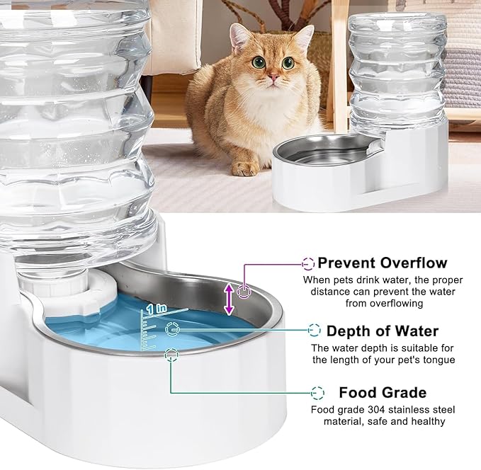 RIZZARI Dog Water Bowl Dispenser: 5L Automatic Stainless Steel Gravity Feeder - Large Capacity Ideal for Indoor and Outdoor Hydration
