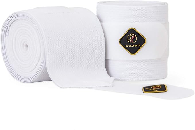 Kavallerie Elastic Fleece Bandages for Horses, Non- Slip and Snug fit Breathable Material for Injury Protection and Superior Legs Support, Stocking up Solution - White - (2 Units Per Pack)