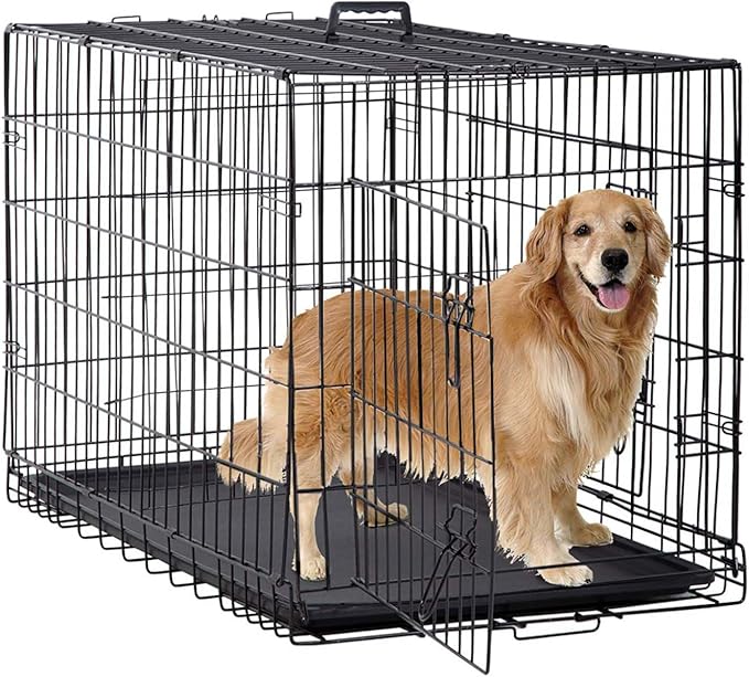 BestPet | Dog Crate | 48" | Black | Foldable Metal Kennel with Double Doors, Secure Slide-Bolt Latches, Leakproof Tray | Portable Dog Cage for Large Breeds | for Travel, Indoor & Outdoor Use